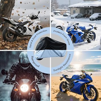 Motorcycle Cover All Season Motorcycle Covers Waterproof Outdoor with Lock-Holes & Storage Bag Fits up to 104 Yamaha Honda Harley Suzuki Waterproof Durable