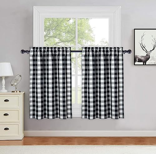 Miniatura 2 de Haperlare Classic Country Farmhouse - Cortinas de algodón para ventana de cocina, cortina de baño, cortina de lana gruesa teñida, a cuadros, media