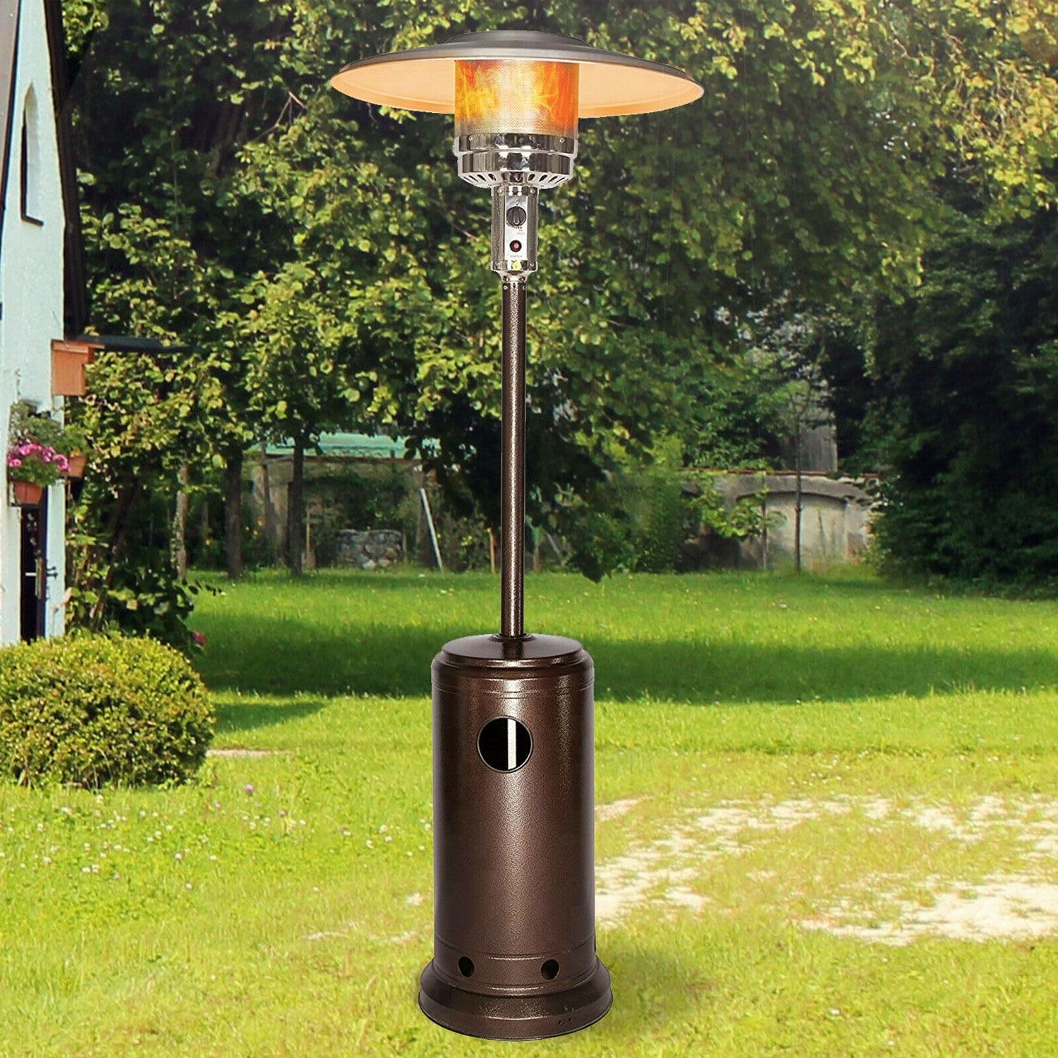 BAKAJI Stufa a Fungo a Gas GPL Termopatio Acciaio Esterno per Giardino Esterno 222cm Colore Marrone