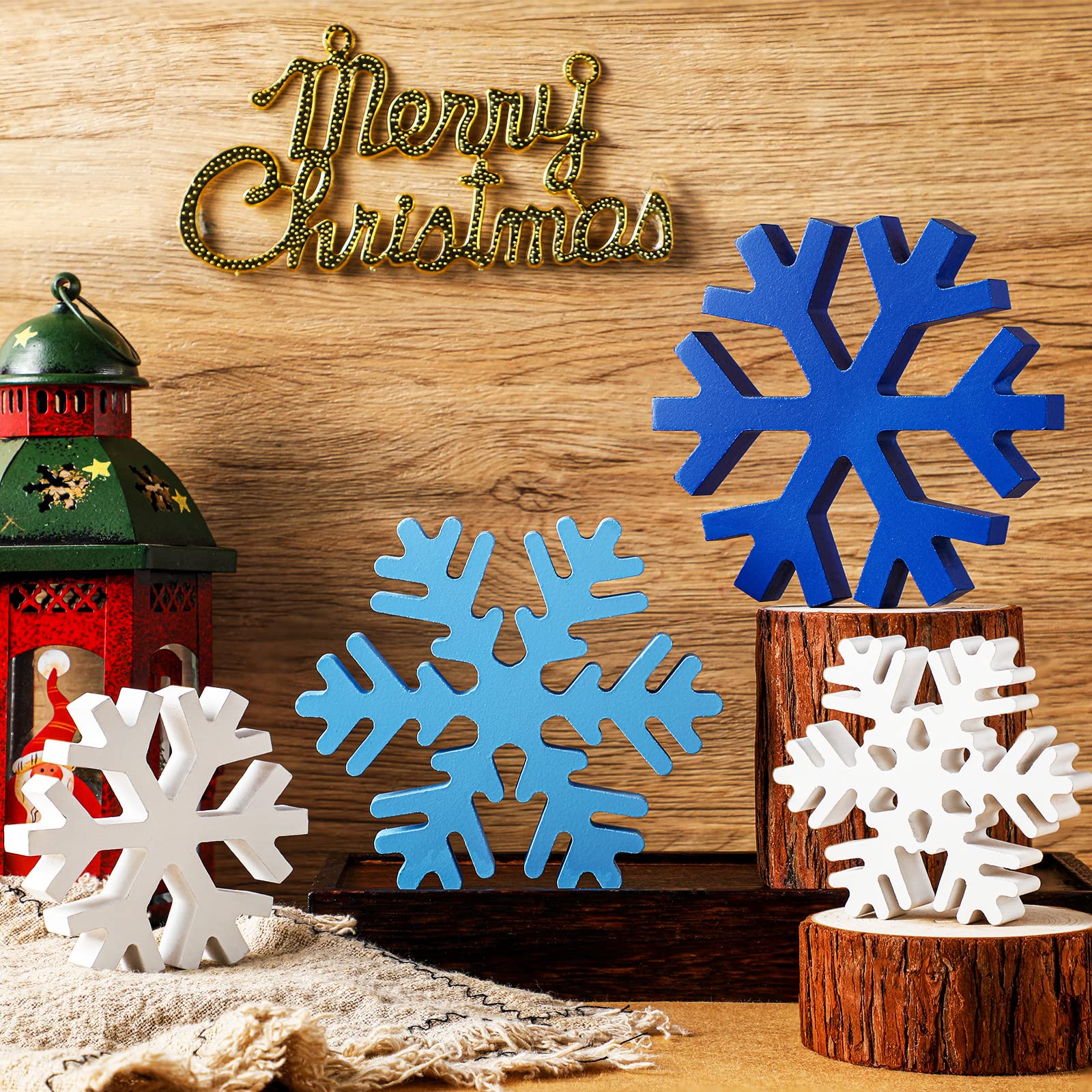 Décoration de table d'hiver stable : lot de 4 panneaux de Noël en bois anti-chute