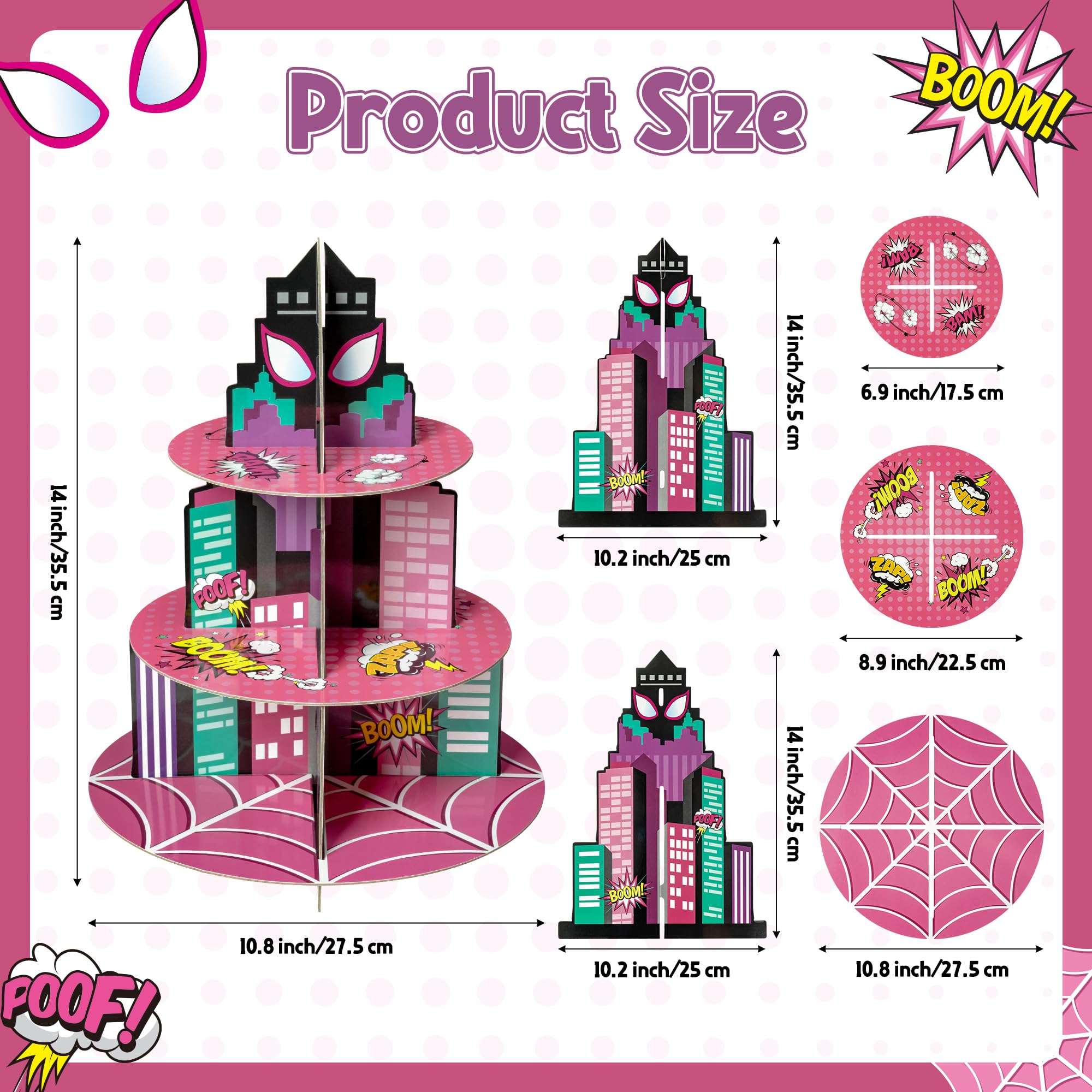 Andi Cppss Pink Spider Cupcake Stand - 3 Tier Pink Spider Party Dessert Holder Pink Spider Theme Cardboard Cake Stand for Birthday Party Decorations Cupcake Display for Kids Birthday Party Supplies