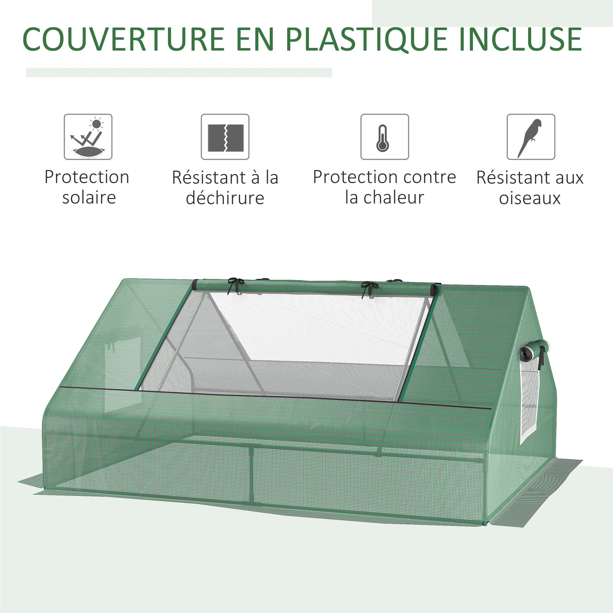 Outsunny Mini Serre de Jardin Toit Pointu 180 x 140 x 80 cm Vert foncé | Mini serre tunnel, Acier, PE haute densité 140 g/m², Anti-UV, 2 grandes fenêtres enroulables