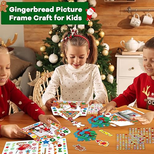 Miniatura 5 de Kit de 506 marcos de fotos de espuma de Navidad para niños, 18 juegos de marcos de fotos de fieltro de casa de jengibre con caballete para