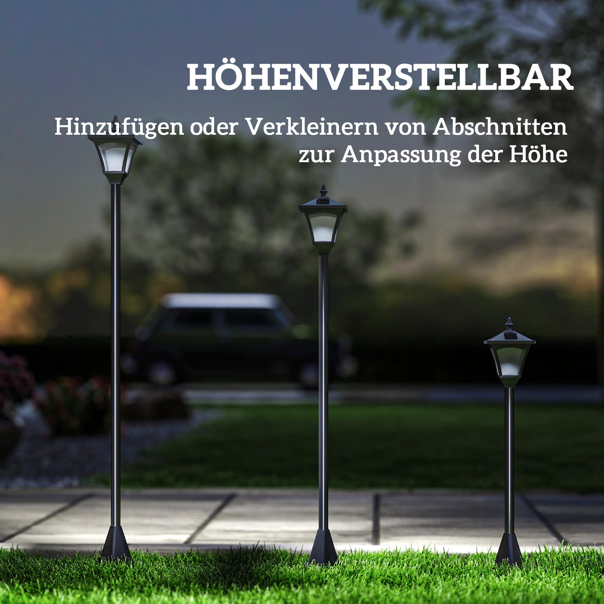 Outsunny LED Solar Gartenlaterne, Gartenlampe aus Kunststoff 120 cm hoch Stehleuchte IP44, Gartenlampe mit 30 Lumen Lichtsensor Solarlampe mit Erdspieß, Windlicht für Garten Balkon Schwarz