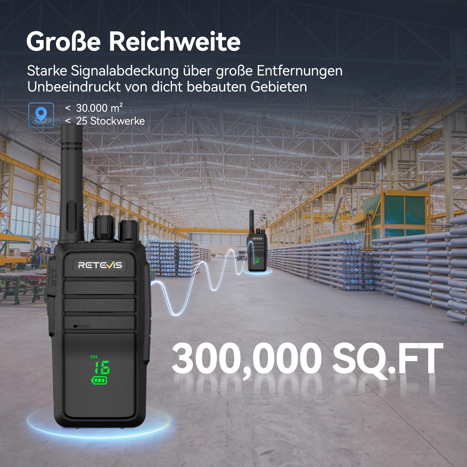 Retevis RT21H Walkie Talkie, IP54 Resistente all'Acqua Radio Bidirezionale Schermo Robusto e Invisibile Ricarica USB-C PMR446 Walkie Talkie a Lungo rRaggio Facili da Usare per Fabbriche(4 Pezzi,Nero)