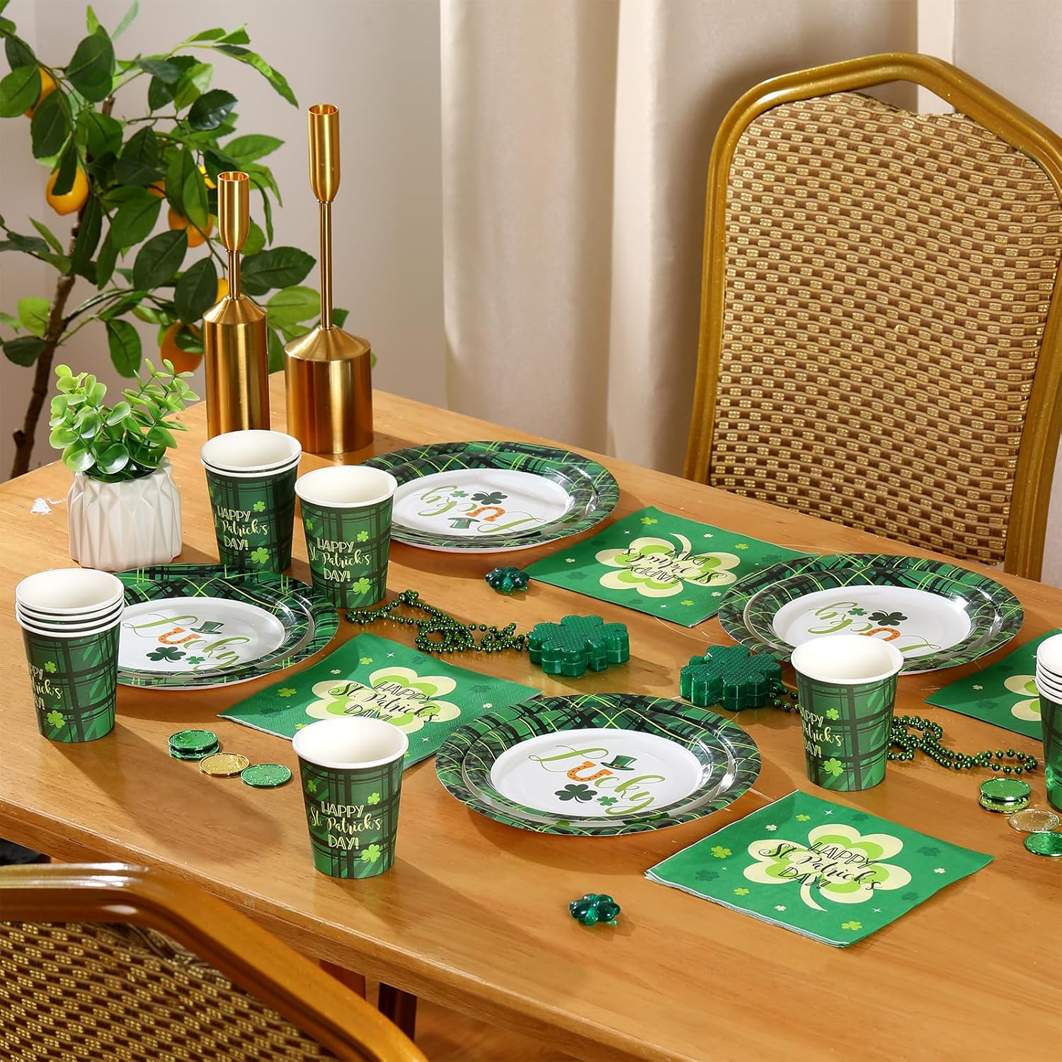 Hushee 200 Pcs St Patrick's Day Party Decorations Serves 50 Irish Shamrock Disposable Plates Dinnerware Sets with Paper Plates Napkin Disposable Cup for St Patrick's Day Party Supplies