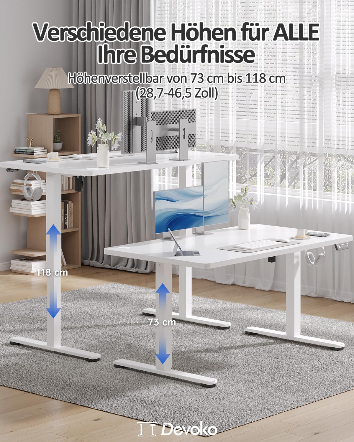 Devoko Elektrisch Höhenverstellbarer Schreibtisch 120 x 60cm, Steh-Sitz Bürotisch mit Memory-Funktion, Weiß