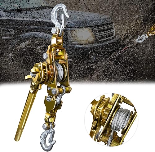 Come Along - Extractor de cabrestante de cable de 2 toneladas, extractor de mano resistente de 4400 libras con 2 ganchos, extractor de trinquete de