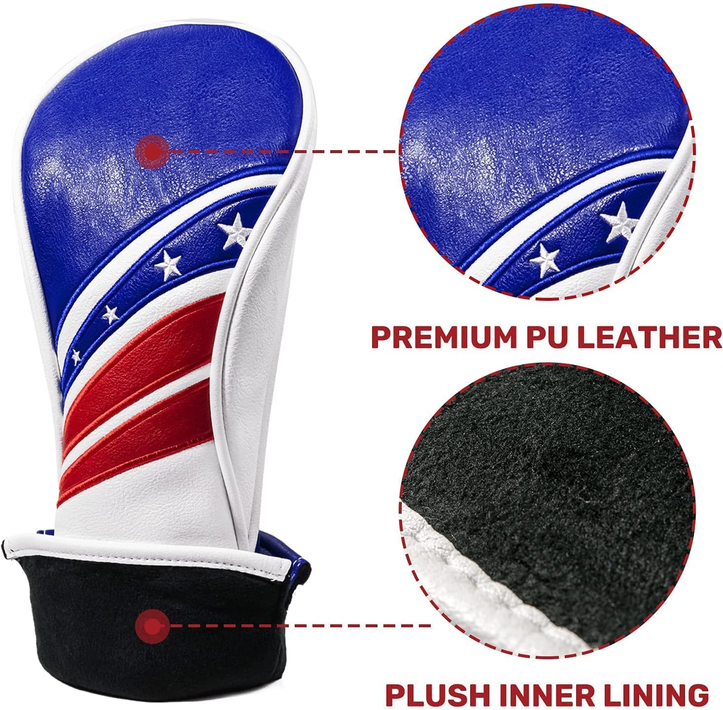 SAPLIZE Golf Club Head Covers Fits Driver Fairway Wood and Hybrid, Premium PU Leather Golf Headcovers for Clubs Protector, Embroidered Stars and Stripes Flag Design : Sports & Outdoors