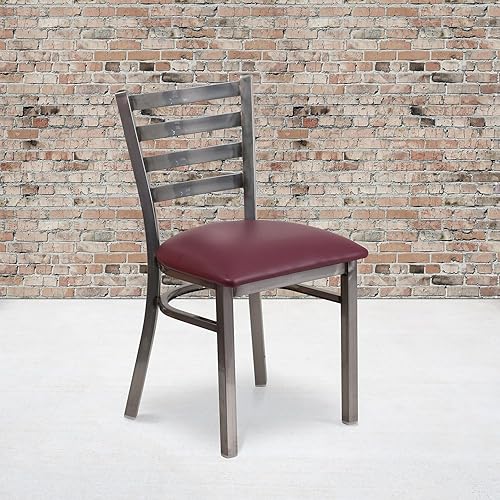 Miniatura 9 de Flash Furniture Hercules Series Silla de restaurante de metal con respaldo de escalera transparente - Asiento de vinilo negro Asiento de vinilo