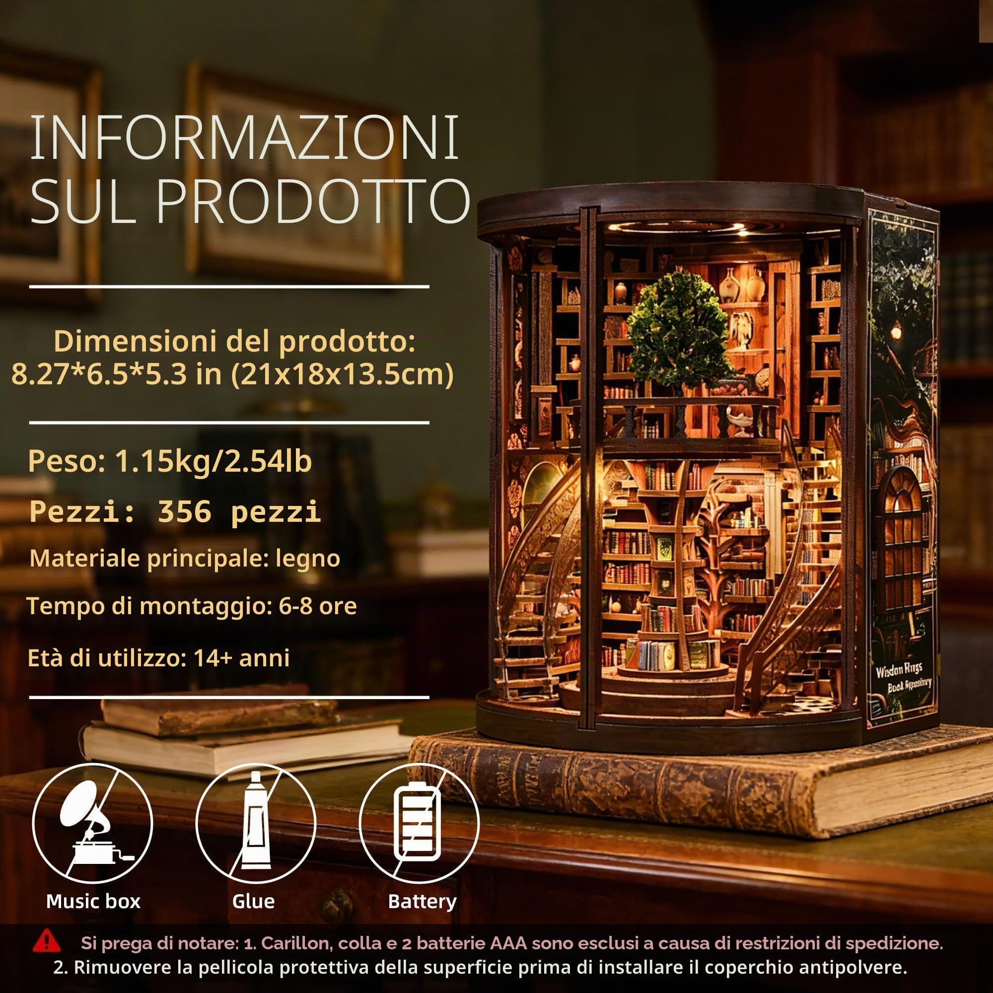CRIOLPO Book Nook Kit per Adulti, Puzzle 3D in Legno con Luci LED | Modello di architettura e decorazione artistica. Regalo creativo e collezionismo fai da te per appassionati