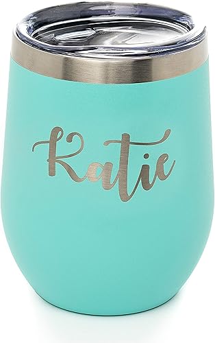Vaso de vino grabado personalizado con tapa, copa de vino personalizada de acero inoxidable sin tallo