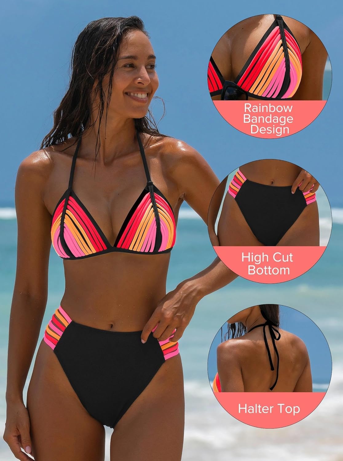 popvil Triangle Halter Bikini Sets for Women Neon Two Piece Sexy Cheeky Swimsuits High Cut String Bathing Suit