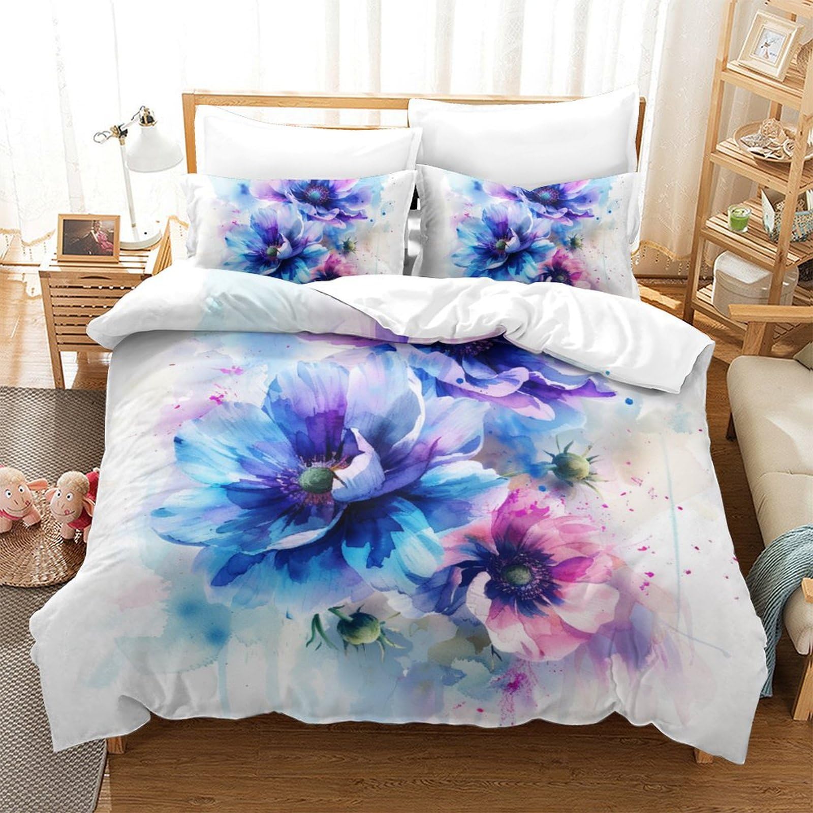Housse de couette 3 pièces motif floral 220x240 avec taies d'oreiller
