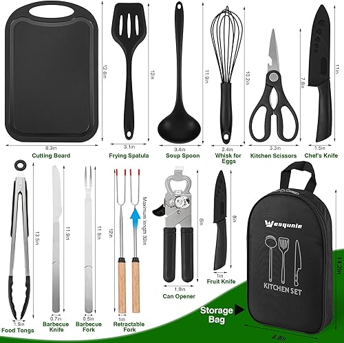 Miniatura 6 de Camping Essentials - Juego de utensilios de cocina - Kit portátil de cocina para campamento, accesorios para exteriores, acero inoxidable y