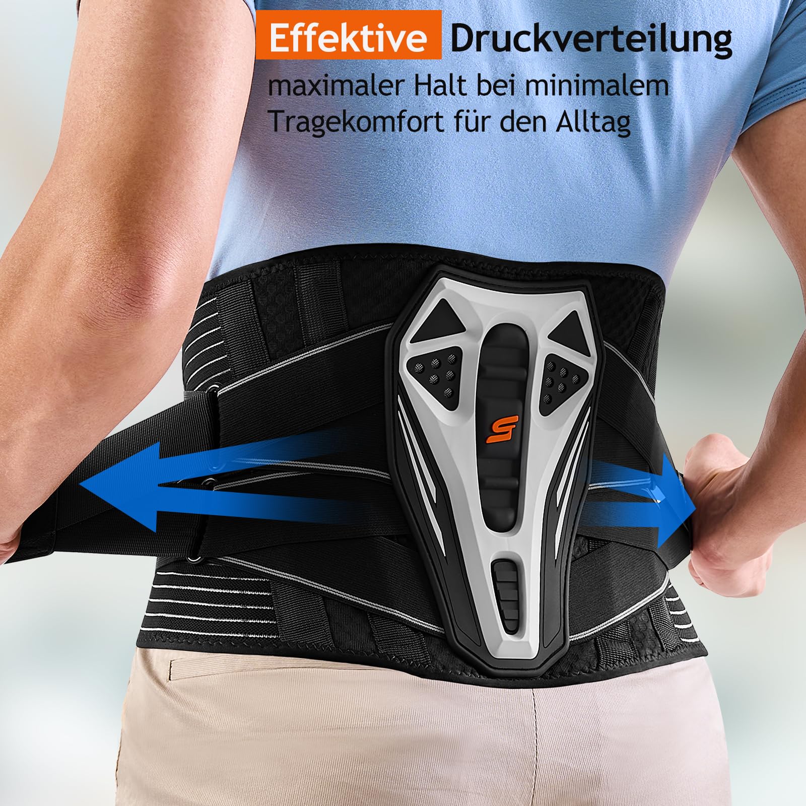 SueStar Rückenstützgürtel mit 3D-Stützkissen Rückenbandage Rückenstütze | Bionischer TPR-Smart-Stützrahmen + 3D-Stützkissen + 4 Stützstreben rutschfeste Silikon-Innenseite, atmungsaktives Mesh-Gewebe