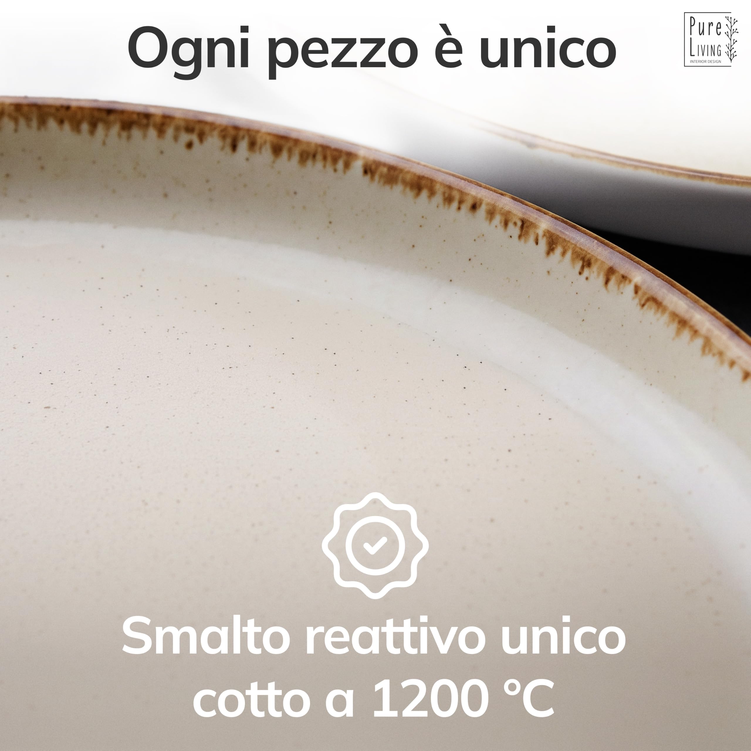 Set di Piatti in Ceramica per 12 Persone Rustic 36 Pezzi - Design Rustico e Moderno, Lavabili in Lavastoviglie - Set di Ciotole e Piatti Colorati - Pure Living beige