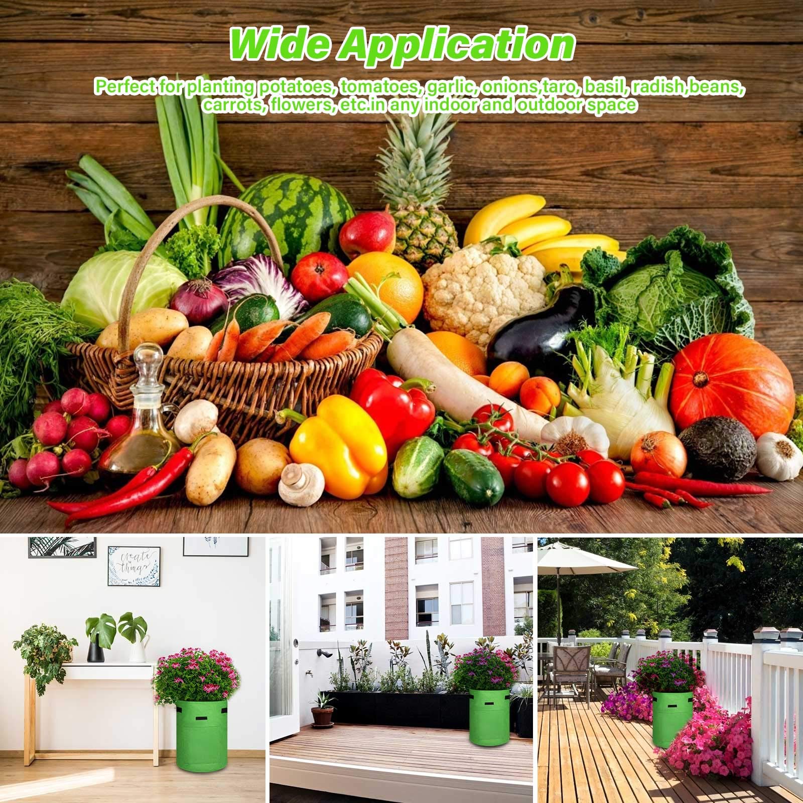 Bolsas de cultivo de patatas, contenedores de plantación de 10 galones con solapa y asas, paquete de 3, ideales para tomates y verduras