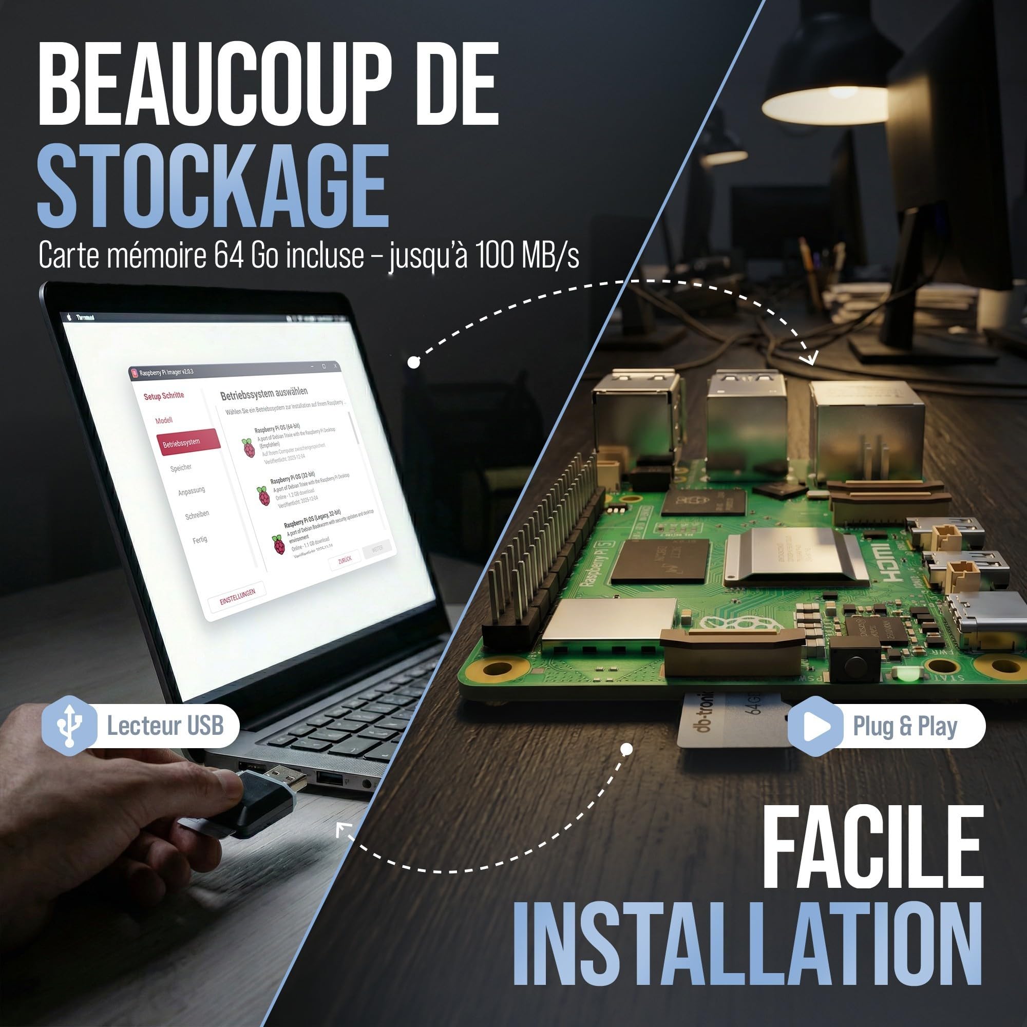 db-tronic Raspberry Pi 5 2 Go Starter Kit | Édition Noire 64 Go | Alimentation 27 W | Boîtier avec Ventilateur | Micro HDMI 4K | idéal pour Home Assistant et Le Smart Home