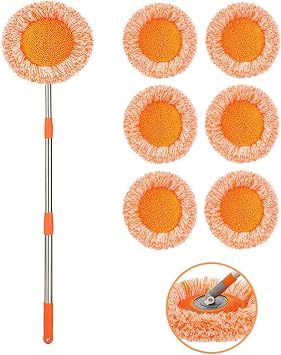 360 Rotatable Adjustable Cleaning Tool - Extendable Wall & Ceiling Mop, Long Handle Microfiber Spin Mop with Spin Head, 6 Replacement Heads