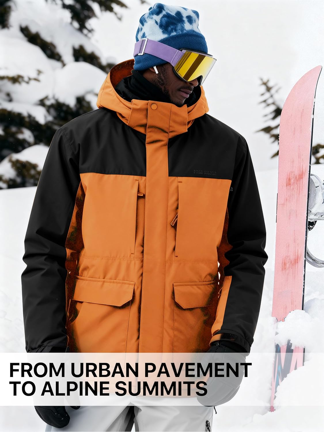FREE SOLDIER Men's Waterproof Ski Jacket Fleece Lined Warm Winter Snow Coat with Hood Fully Taped Seams - Image 9