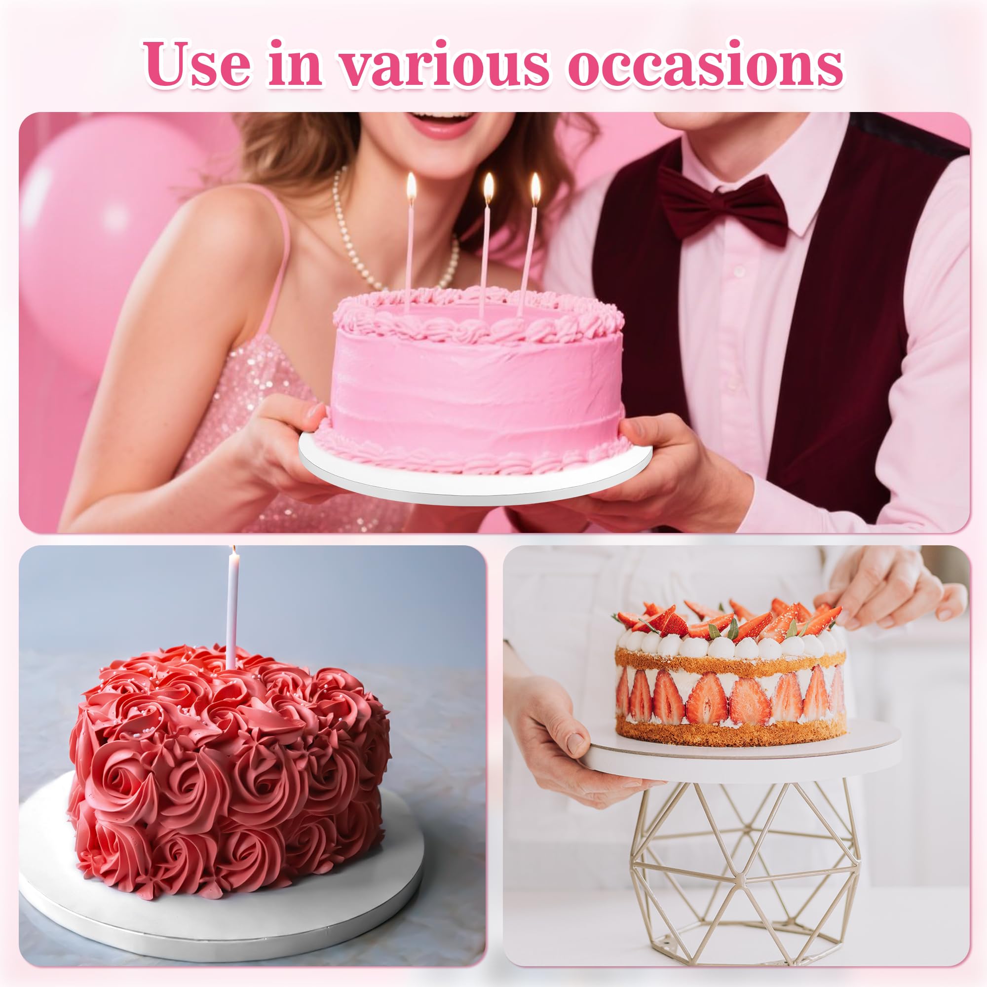 Zocipro 5 sztuk podkładek pod tort Ø 25 cm, okrągłe, podkładki pod tort białe, Cake Drum, podstawka na tort o grubości 12 mm, wielokrotnego użytku, kartonowa podstawka na tort do 6-9 calowych ciast