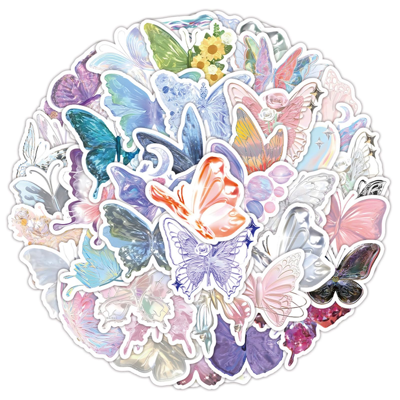 60 Calcomanías de Mariposas, Impermeable Vinilo Pegatinas de Mariposa Brillante, Stickers Aesthetic para Scrapbook Cuaderno Tarjetería Botellas de Agua Teléfono Maletas