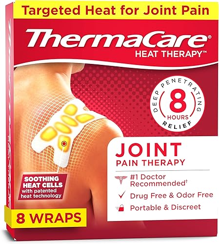 ThermaCare Almohadilla térmica portátil, parches para aliviar el dolor articular y muscular, envolturas de calor multiusos, 8 unidades