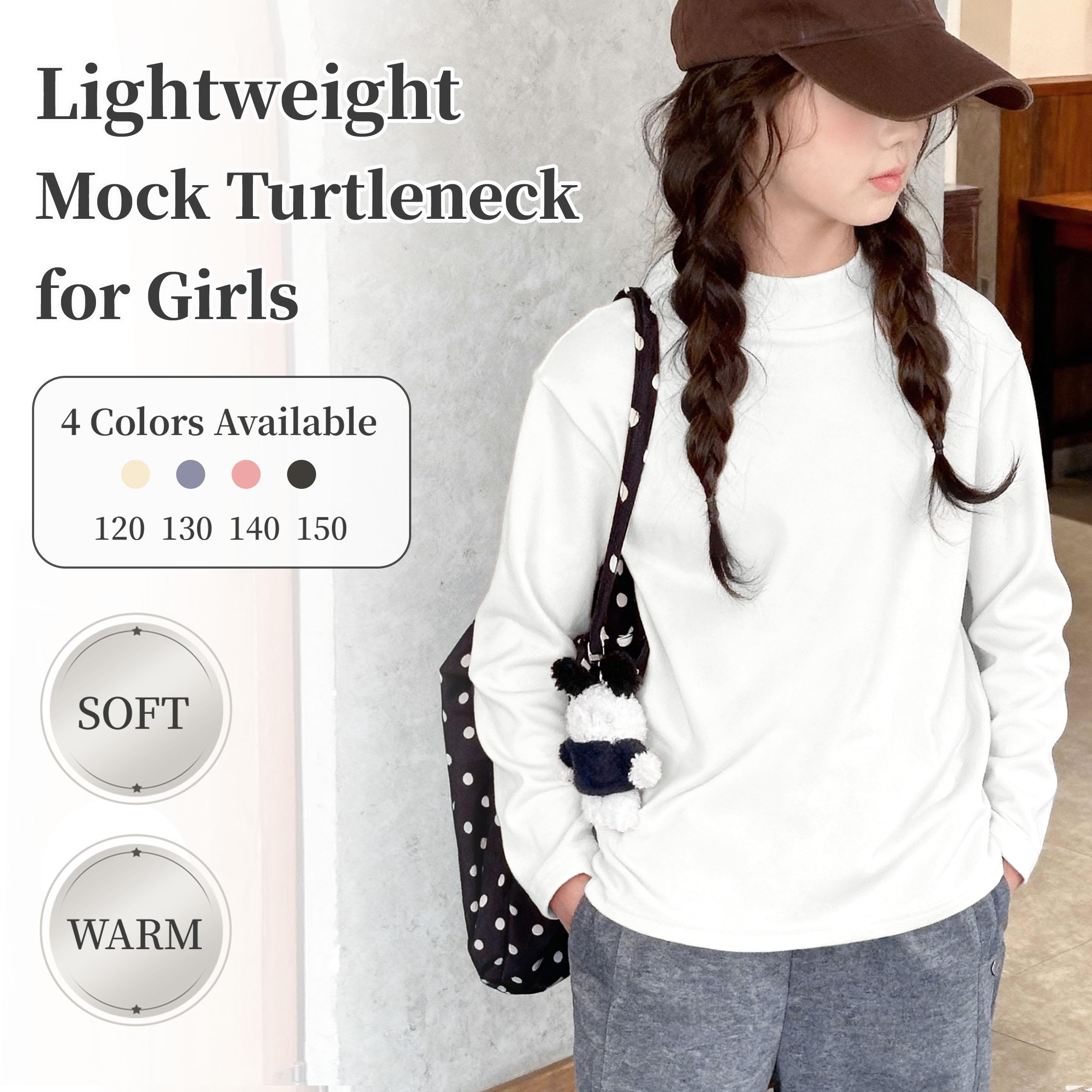 Rolanko Camisa de Manga Larga para Niñas, Básicos Térmicos Tops de Forro Polar Camiseta Interior De Cuello Alto para Niños 2 Packs