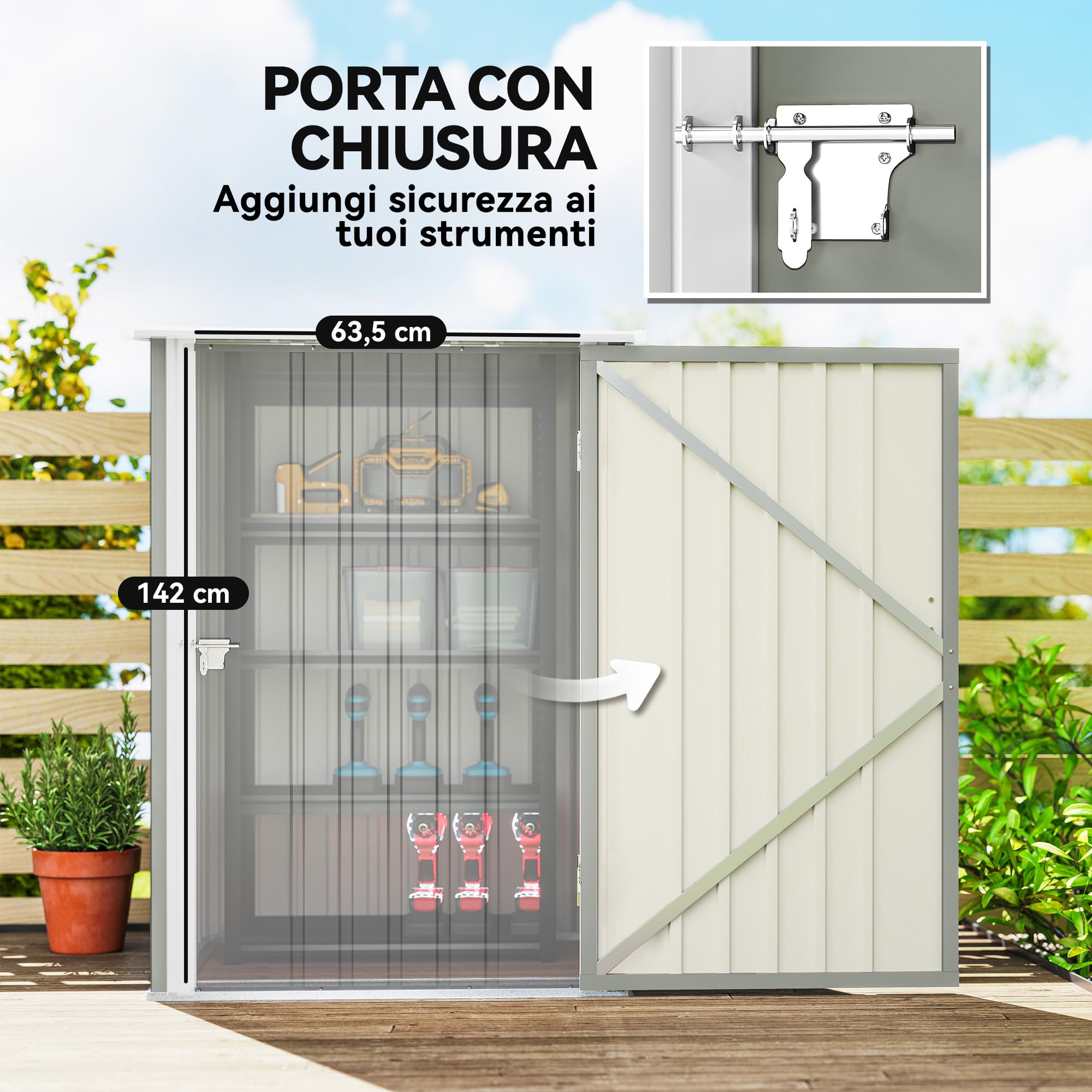 Outsunny Casetta da Giardino 0.92m² Acciaio Zincato Capanno Porta Attrezzi 100x104x160 cm Grigio Chiaro