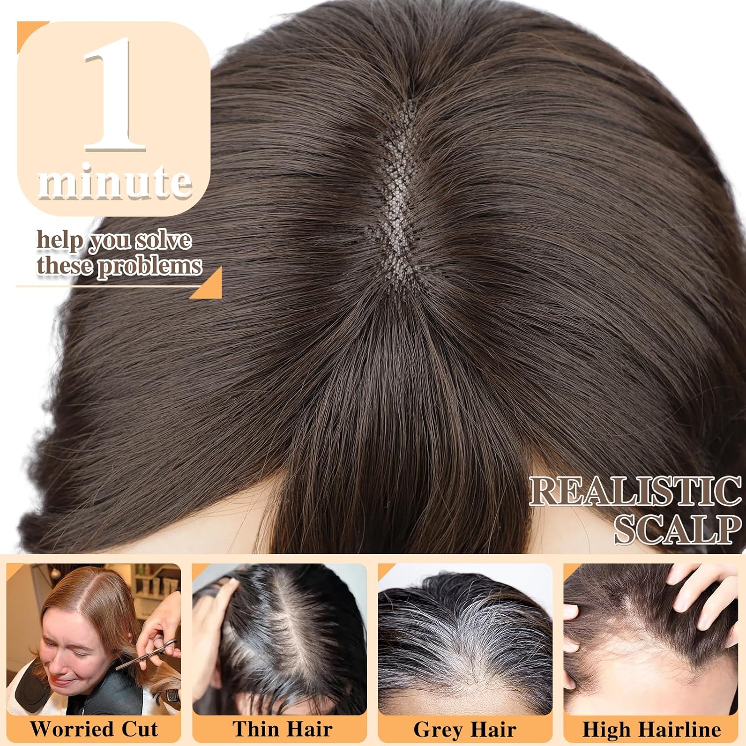 ALXNAN Hair Toppers for Women with Thinning 3D 360°Cover 16Inch Dark Brown Long Wavy Curly Hair Topper with Bangs