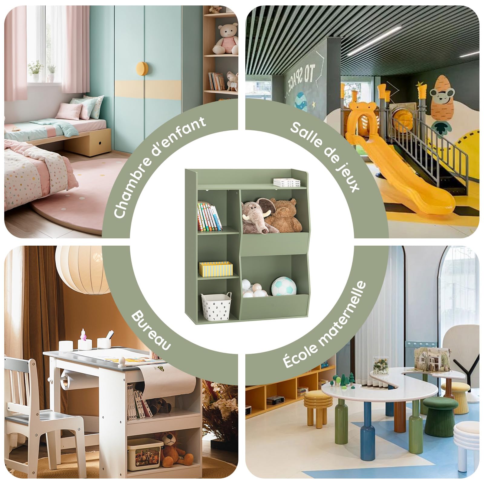 SoBuy Bibliothèque Enfant Rangement Jouet Enfant avec 5 Compartiments Meuble Rangement Jouet Étagère Bibliothèque Porte-revues Vert 80x34x104cm KMB55-K-GR