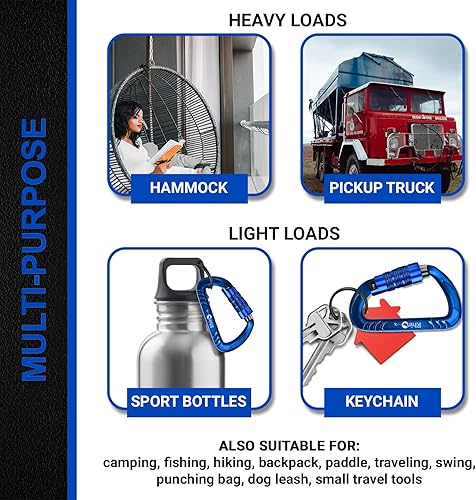 Vista 17 de 12kN (2697 lbs) Heavy Duty Carabiner Clips, for Securing Pets, Outdoor, Camping, Hiking, Hammock, Dog Leash Harness, Keychains