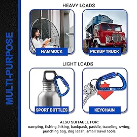Rhino Produxs 12kN (2697 lbs) Heavy Duty Carabiner Clips, for Securing Pets, Outdoor, Camping, Hiking, Hammock, Dog Leash Harness, Keychains