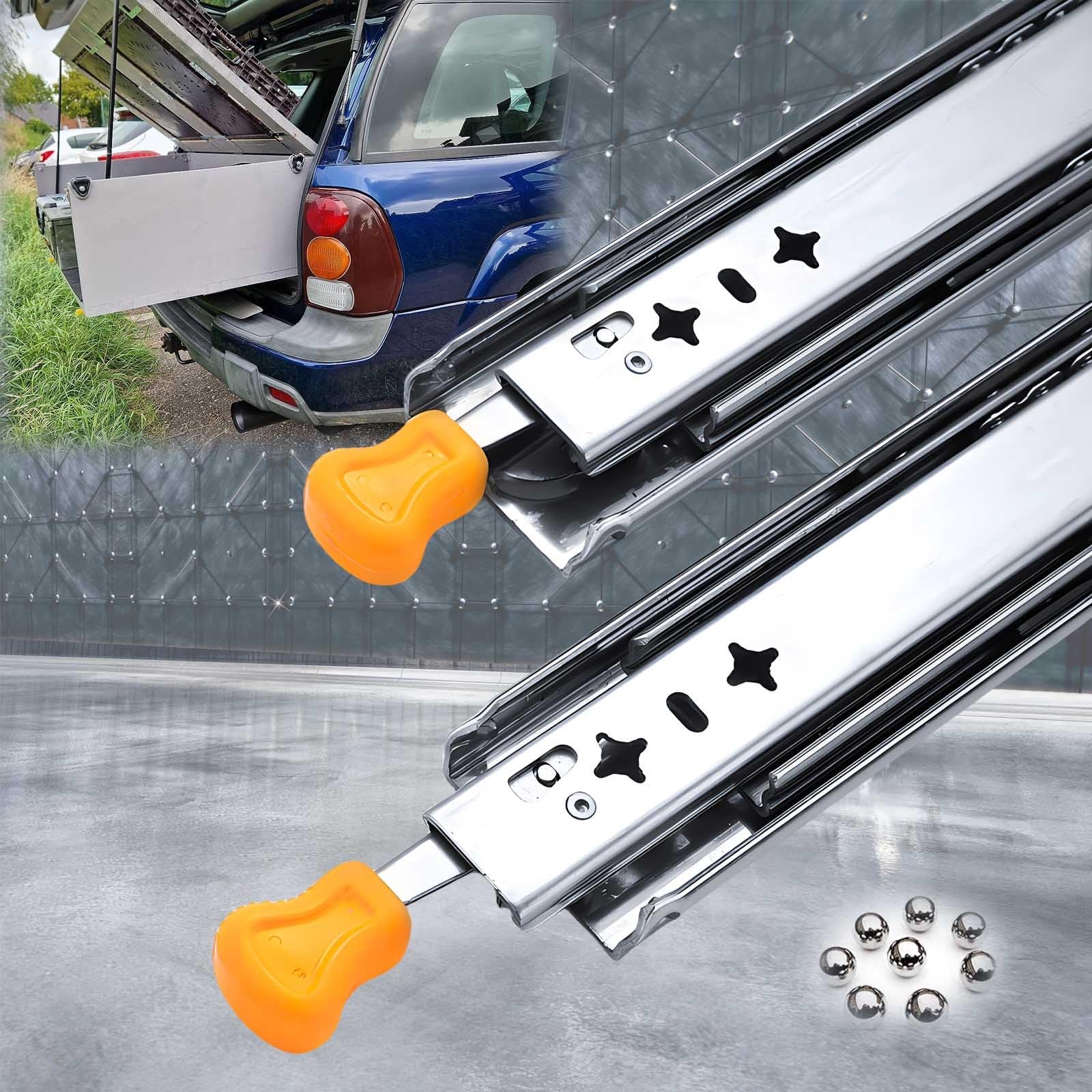 Guide scorrevoli laterali per cassetti, 3001500 mm, capacità 120 kg, con cuscinetti a sfera, meccanismo di bloccaggio, larghezza 53 mm, ideale per cabine e mobili