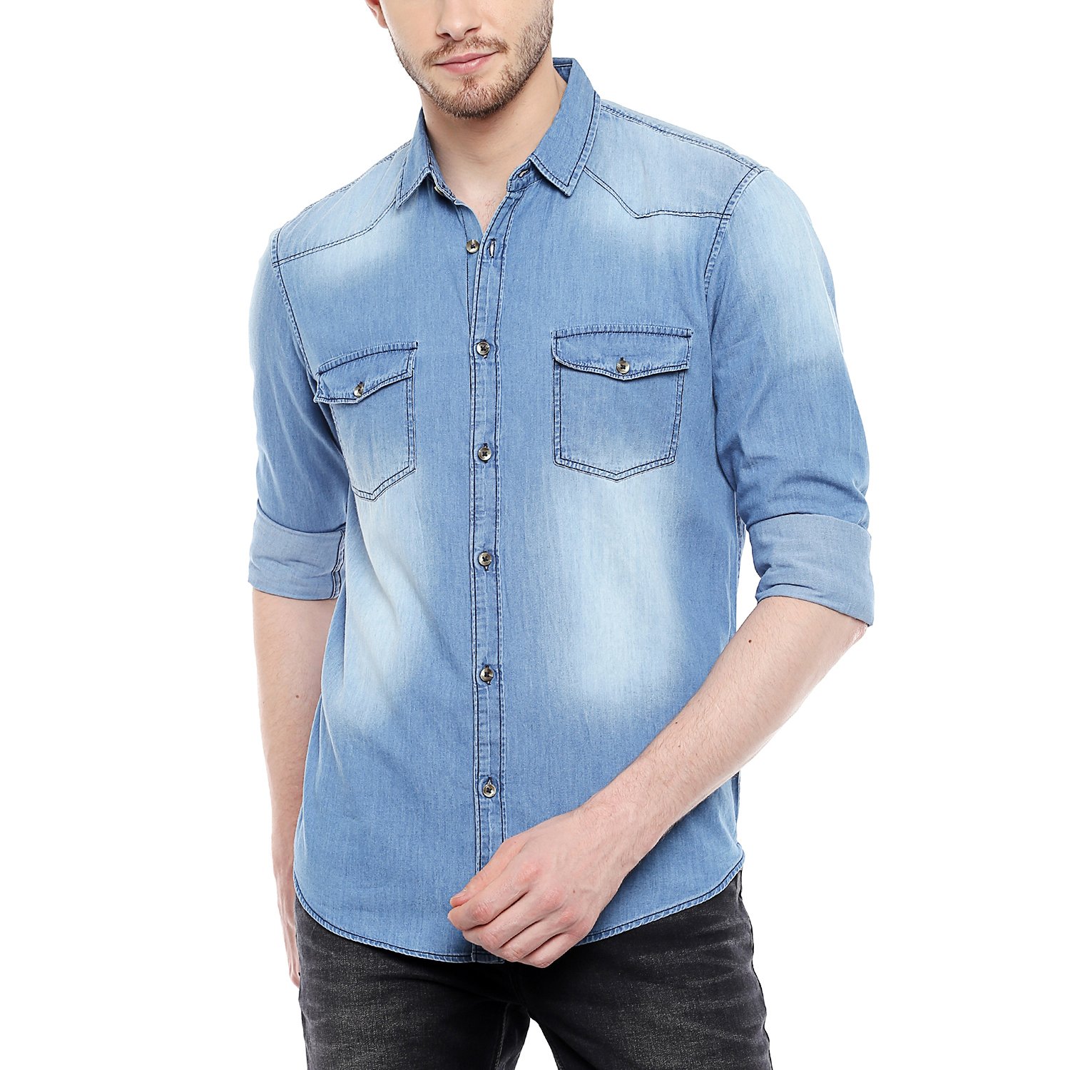 Dennis Lingo Men’s Solid Slim Fit Casual Shirt