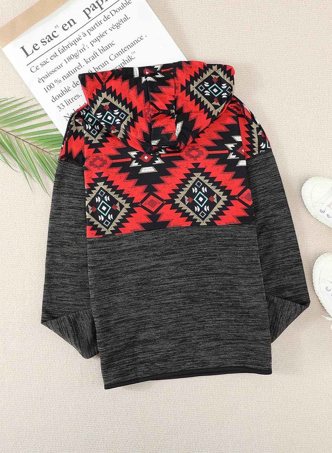 Womens Long Sleeve Button Collar Drawstring Printed Pullover Hoodies Sweatshirts with Pockets - Image 4