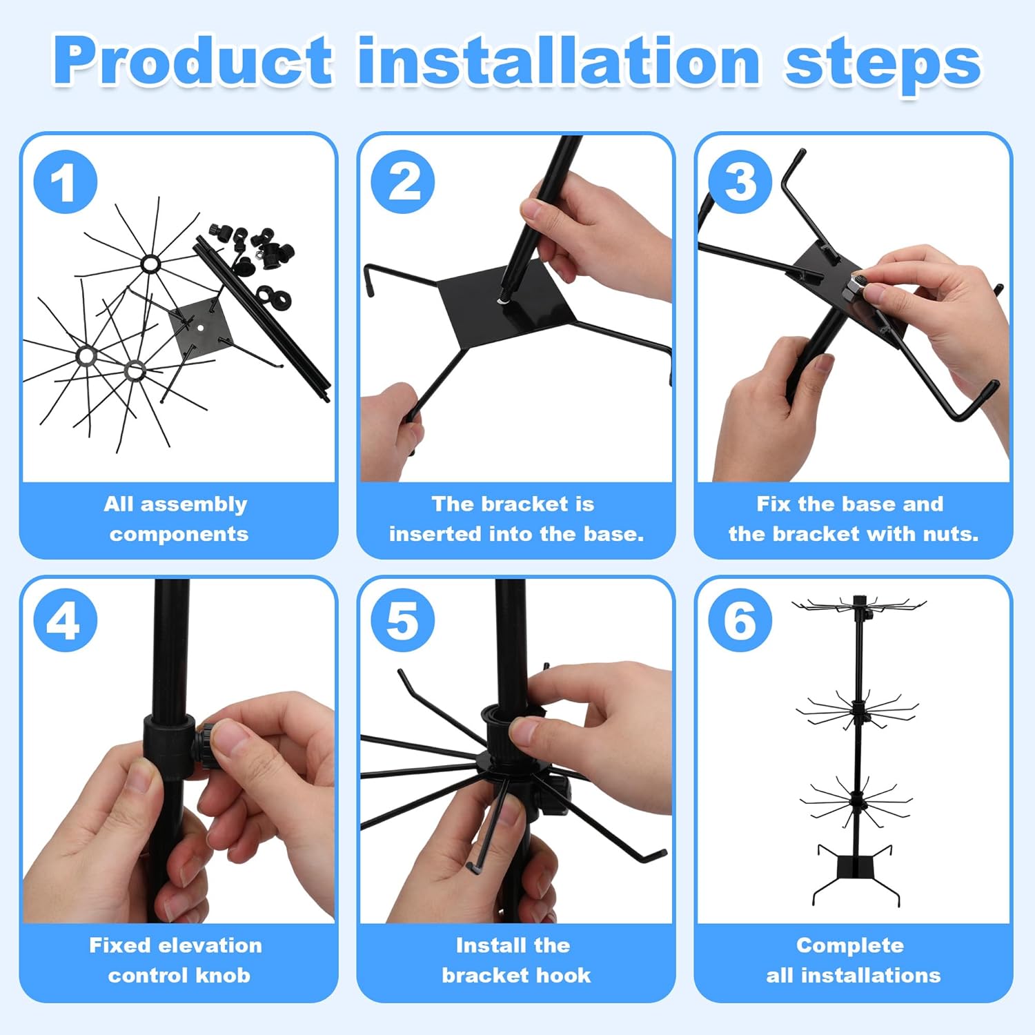 SIBAO 3 Tier Rotating Jewelry Display Stand with Hooks, Metal Retail Adjustable Height Holders for Earring,Necklace,Keychains,Key Rings,Bracelet