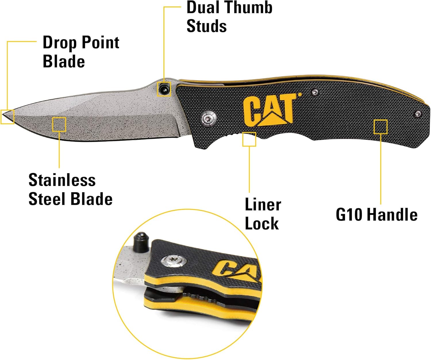 Cat Drop Point Folding Knife, G-10 Handle, 8Cr13MoV Stainless Steel Blade, EDC Outdoor Camping Knife