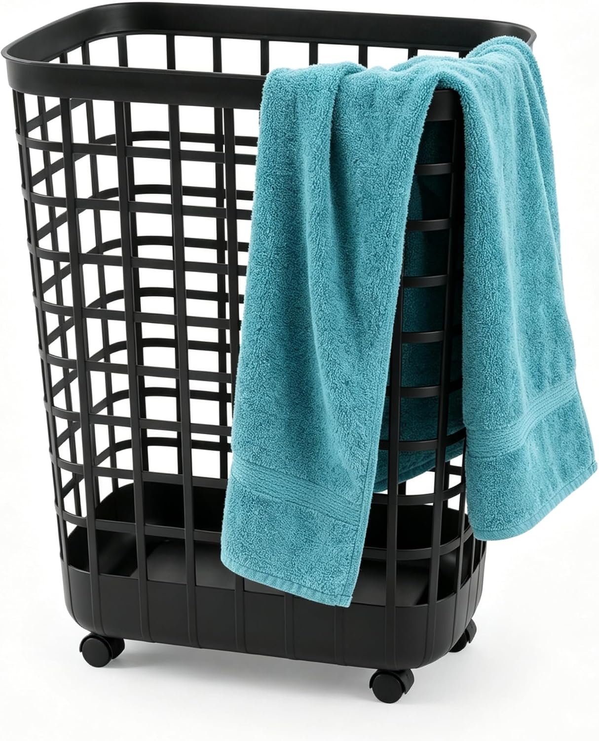 BLACK Wheeled Plastic Laundry Hamper 95L – Adult-Sized Rolling Basket With Handles For Home & Dorms