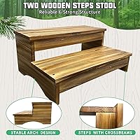 Vista 11 de Taburete de madera de 2 escalones para niños y adultos, taburetes de madera maciza de dos pasos para camas altas, taburete portátil con almohadillas