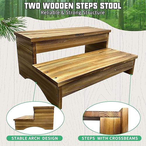 Miniatura 4 de Taburete largo de madera, taburete de madera de 2 escalones con almohadillas antideslizantes para cocina, cama alta para niños, adultos y ancianos