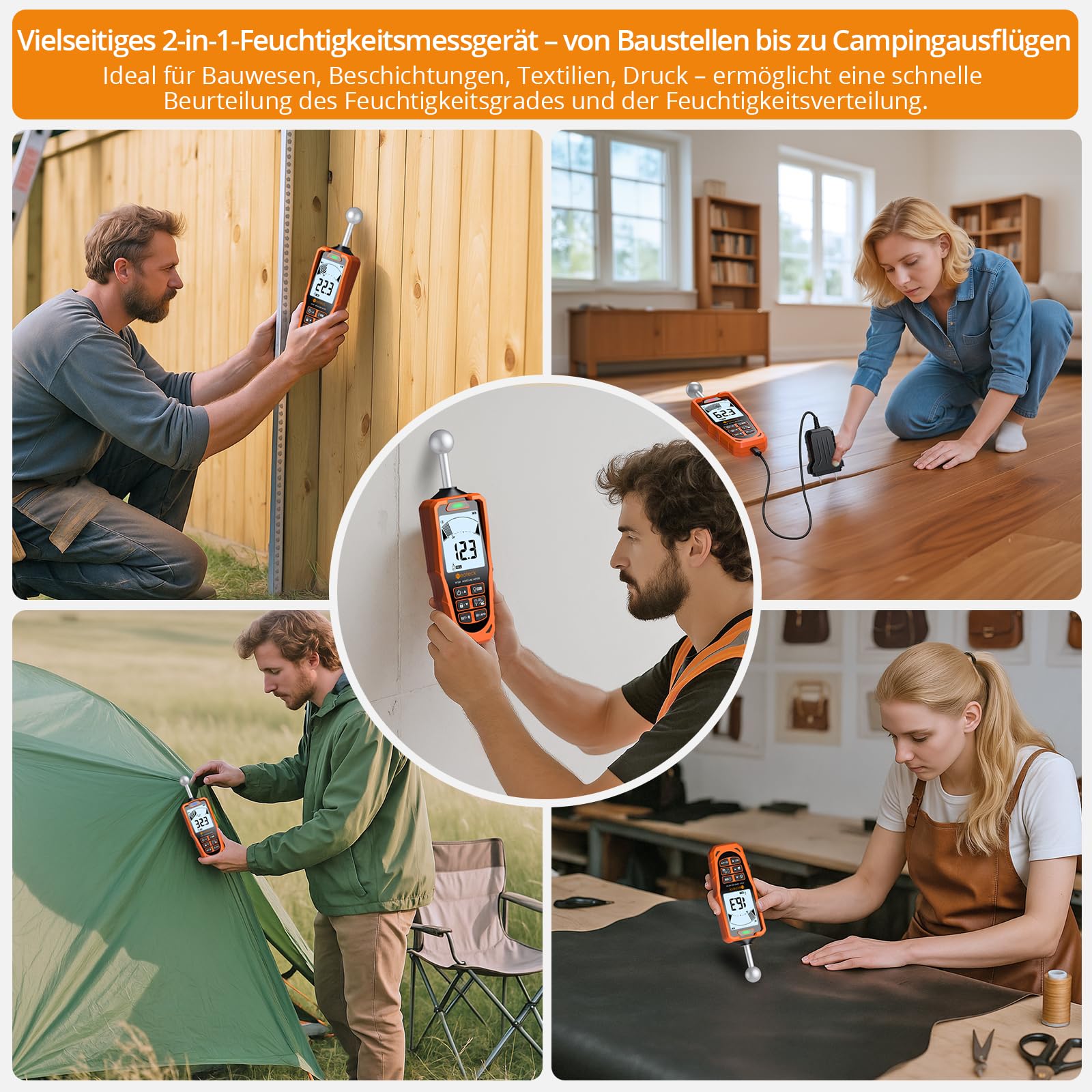 Neoteck Feuchtigkeitsmessgerät Pin&Pinless 2-in-1 Dual-Sonden mit LCD und akustischem Alarm
