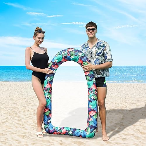 Miniatura 3 de FindUWill Flotadores inflables para piscina para adultos, silla inflable cubierta de tela con centro de malla, hamaca de agua grande extendida