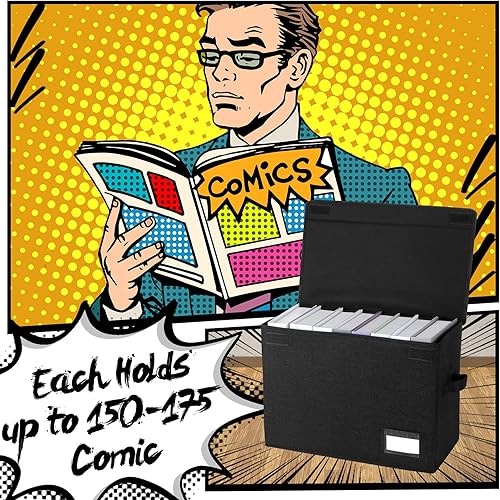 Miniatura 3 de Chuangdi 6 cajas de almacenamiento de cómics, caja corta plegable de cómics con tapa, contenedor de cómics de 15.8 x 7.9 x 11.4 pulgadas con