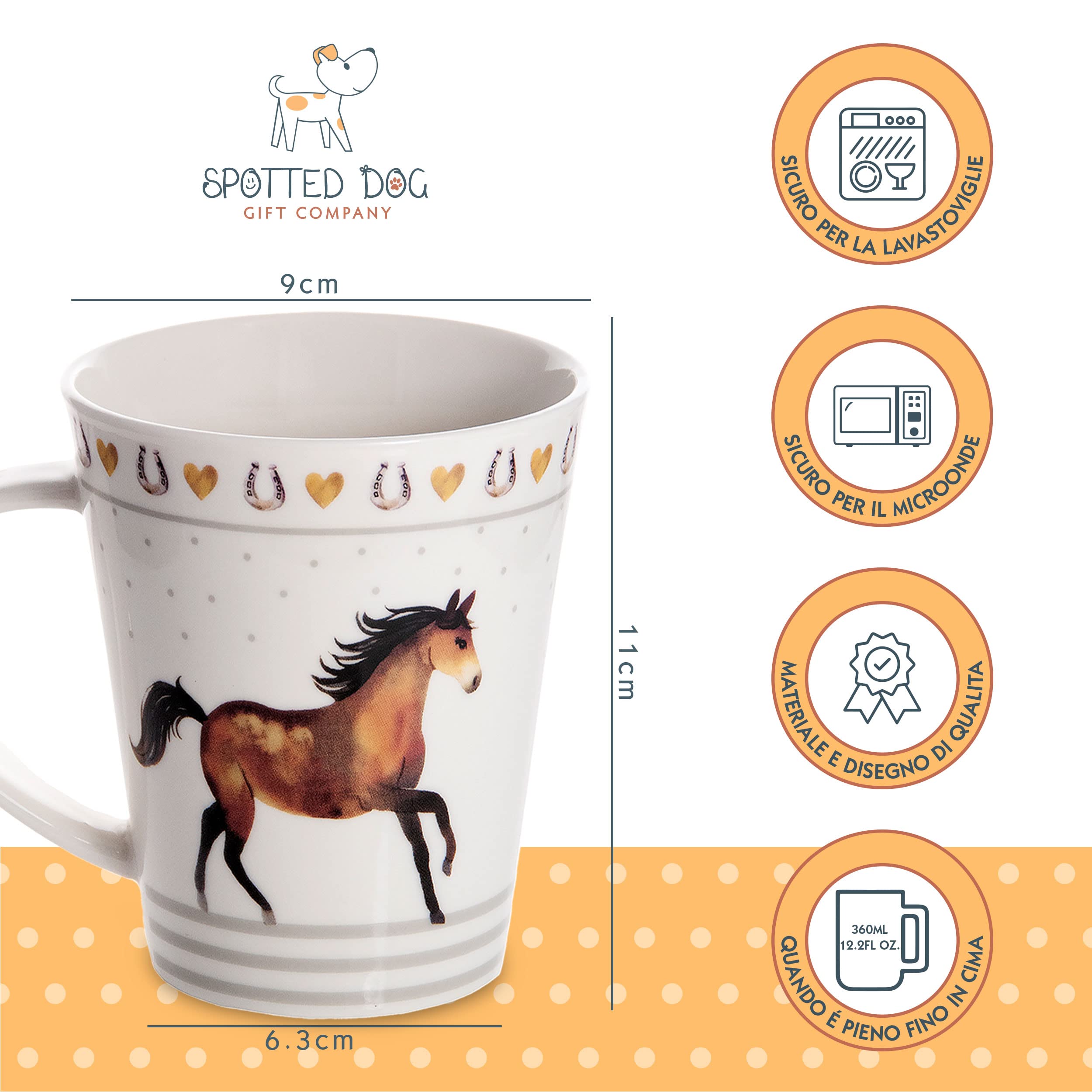 SPOTTED DOG GIFT COMPANY Set di 4 Tazze da Caffè in Ceramica 360 ml per Caffè e Tè, Tazze a Tema Cavallo, Idee Regalo Cavalli per Donne Uomini e Ragazze