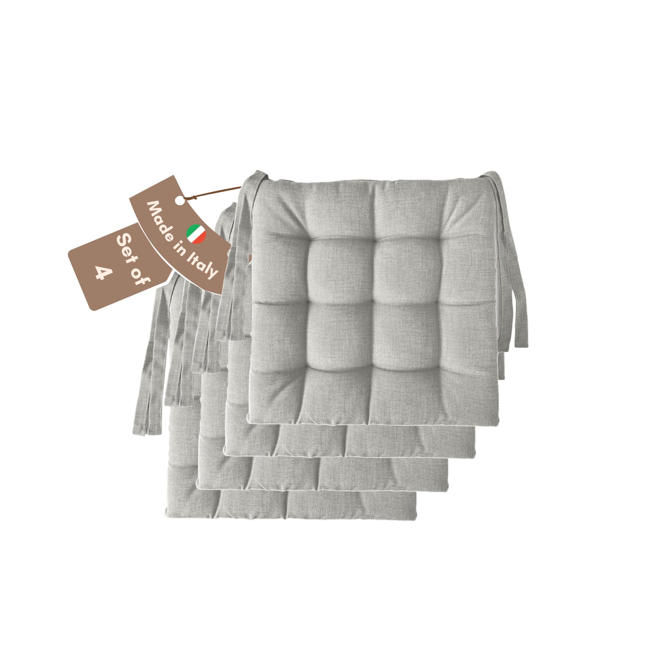 Il Tuo Artigiano Design Set of 4 or 6 Cushions for Kitchen Chairs, Made in Italy, Kitchen Chair Cushions, Set of 6, 40 x 40 cm, Thickness 6 cm, Sponge and Soft Acrylic Padding (4, Bright grey)