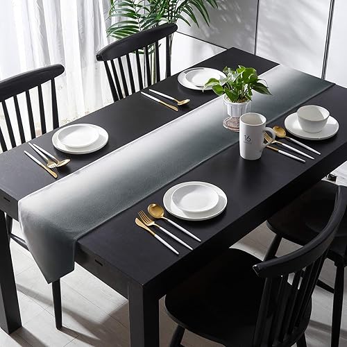 Miniatura 4 de SunShine Day Camino de mesa de arpillera de lino gris degradado, 13 x 70 pulgadas de largo, bufandas de tocador degradadas blancas y negras,