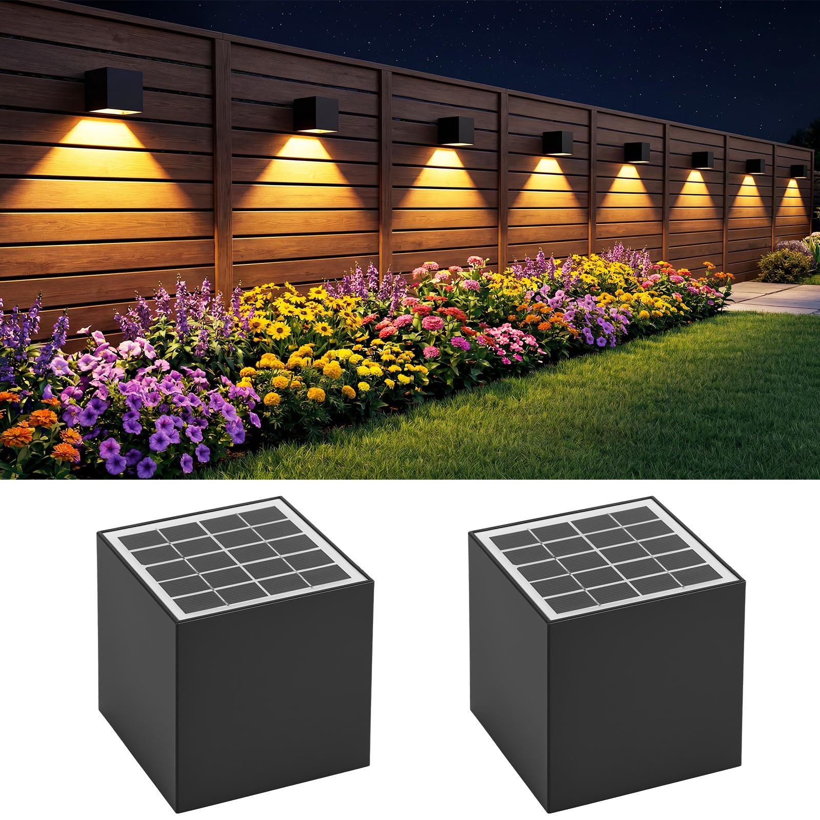 Wowlela Solar Wandleuchten für den Außenbereich, 2Pack Solar Garten Wandleuchte mit 2 Beleuchtungsmodi