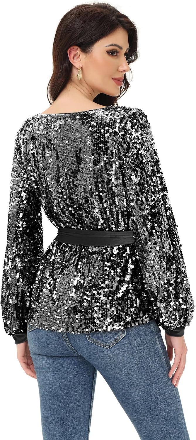 Anna-Kaci Long Sleeve Sequin Crew Neck Fashion Pullovers Sweatshirt Evening Party, - Image 3